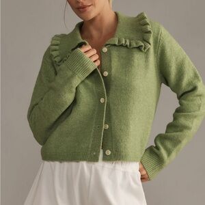 Ainsley Ruffle-Collar Cardigan Self Contrast Sweater